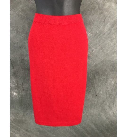 BEAUTIFUL St John collection knit red white fringe skirt suit size 6 - Picture 6 of 7